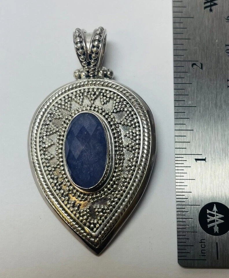 Sarda Bali Sterling 925 Silver Teardrop Purple Gemstone Bead Accent Pendant - Image 3 of 4