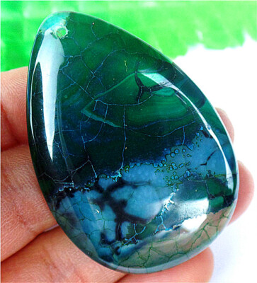 50x34x6mm Green&Black Dragon Veins Agate Teardrop Pendant Bead AD66555