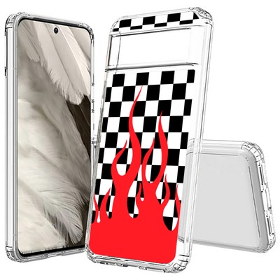 For Google Pixel  (8a,8 Pro,8,7a,7 Pro,7,6),Slim Cover,Checkers Flame Print,USA
