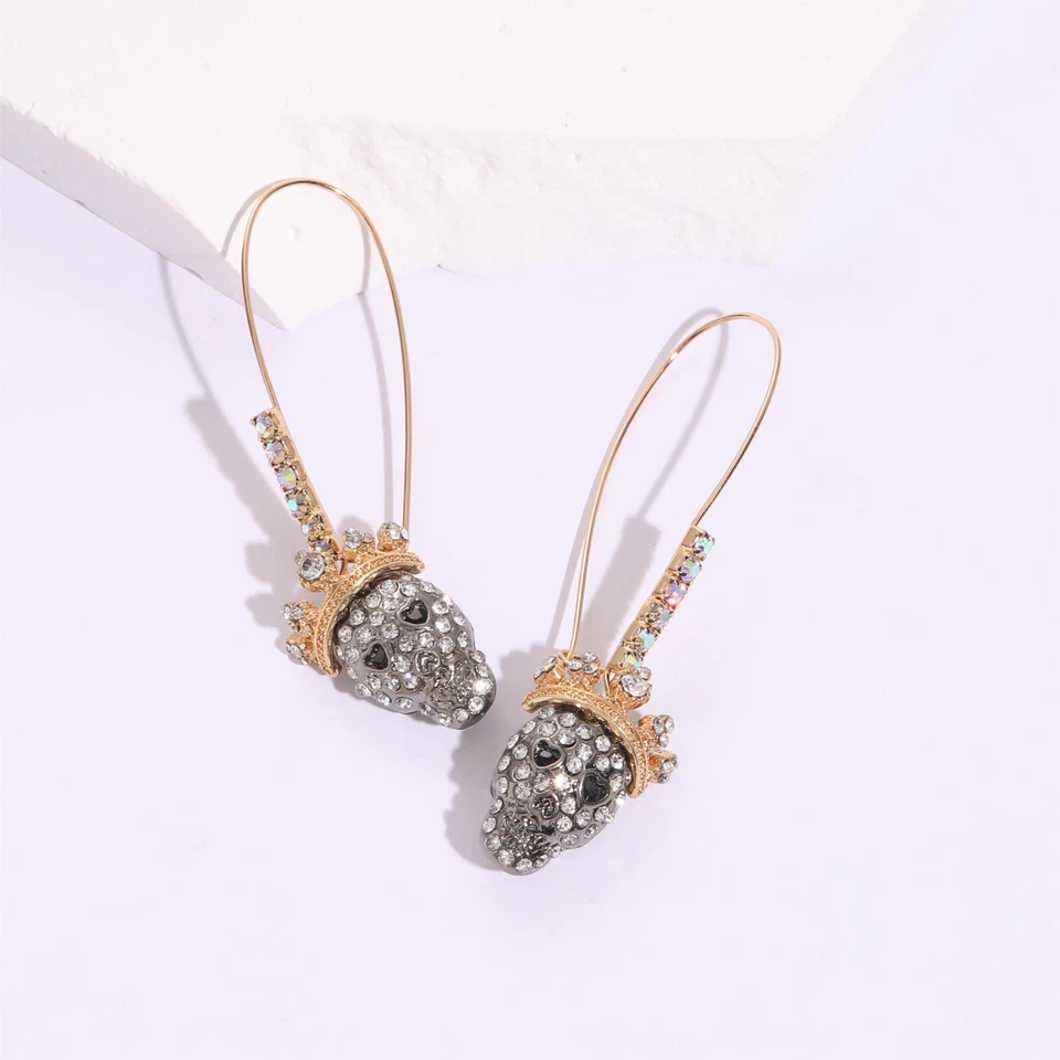 Betsey Johnson Pave Skull Dangle Earrings | Crown Detail | Edgy Glam - Image 3 of 4