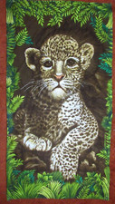 Vintage 1970 Leopard Cheetah Cub Print Fabric Panel Wesco-Reltex Safari Animal