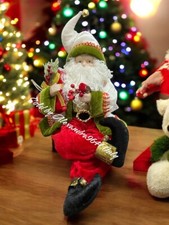 16" Christmas Santa Elf Posable Shelf Sitter Doll Woodland Cardinal Farmhouse