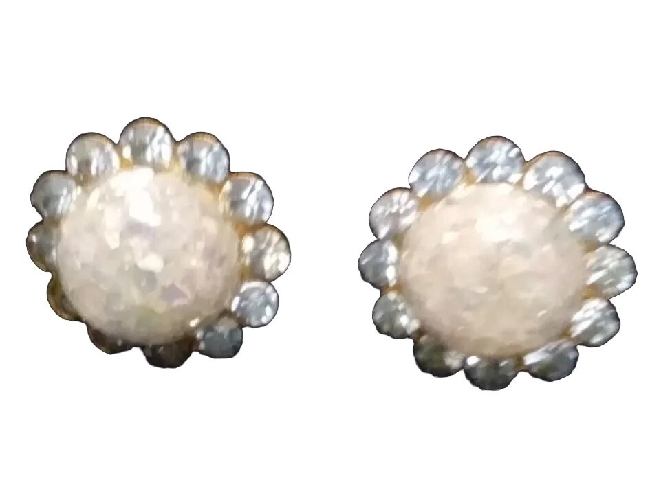 Vintage Stud Earrings 3/4 Inch Simulated Opal Rhinestone Sapphire EUC-image