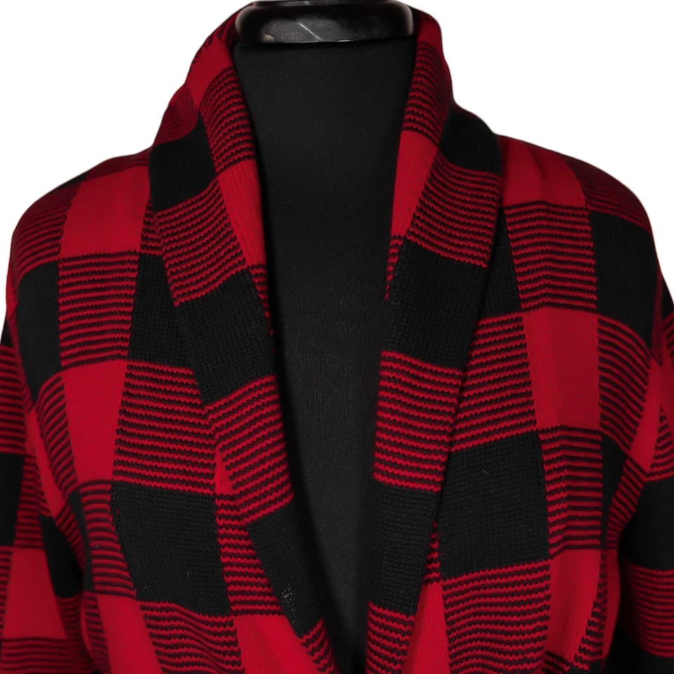 Chaps Ralph Lauren Women's Knit Cardigan Red Black Buffalo Plaid Sweater Size PM - Image 4 of 4