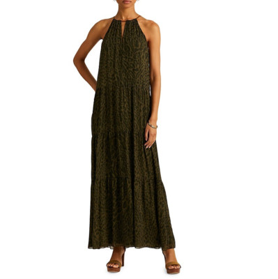 Lauren Ralph Lauren Farm Olive Ocelot-Print Georgette Halter Dress Size 4 NWT