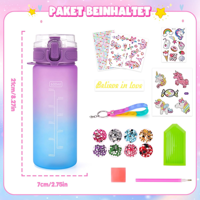 Einhorn Trinkflasche 400 Ml Für Mädchen – Mit Sicherheits-Strohhalm, Auslaufsicherem Verschluss & Schultergurt – BPA-frei, Rosa Design