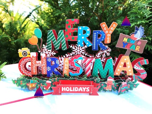3D Pop Up Greeting Card Merry Christmas Holidays Winter Family Friends School - Picture 2 of 9