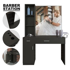 Salon Barber Station Wall Mount Hair Styling w/Mirror Makeup Spa Equipment Set