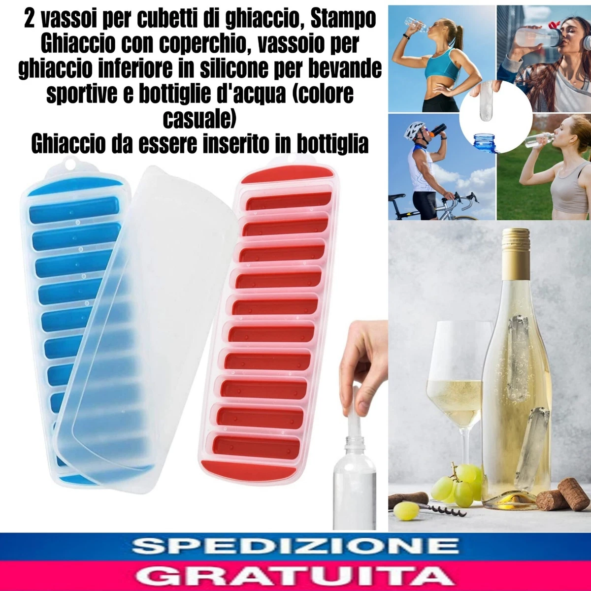 Vaschetta per cubetti di ghiaccio in silicone di grandi dimensioni per