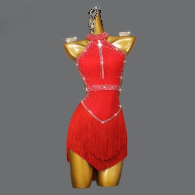 Red Latin Dance Women Tassel Skirt Sexy New Evening Dress Sport Party Line  Suit | eBay