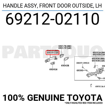 6921202110 Genuine Toyota HANDLE ASSY, FRONT DOOR OUTSIDE, LH 