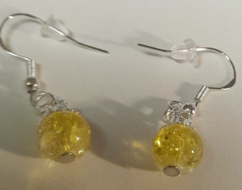 CRYSTAL CRACKED GLASS DANGLE DROP EARRINGS - Picture 4 of 8