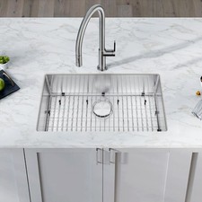 30"x18"x9" 304 Stainless Steel Sink Single Bowl Undermount Kitchen Sink w/Faucet