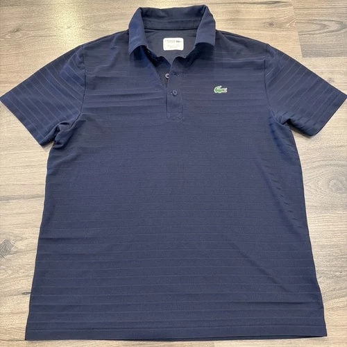 Lacoste Sport Polo Shirt Mens XL Size 6 Navy Blue Striped Lightweight Athletic