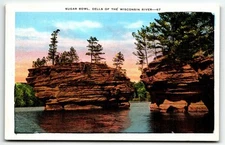 Postcard Sugar Bowl Island Rock Formation Wisconsin Dells River WI UNP