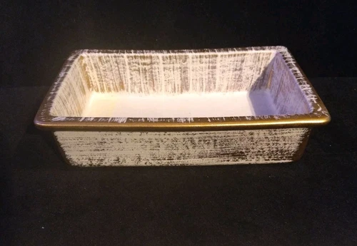 Rare Vintage MCM Royal Haeger USA RG106 White  Gold Footed Planter 9 x 6 x 2.25"