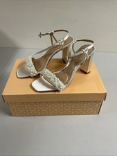 Jewel Badgley Mischka Womens Ivory Satin Pearl Platform Heels 6M