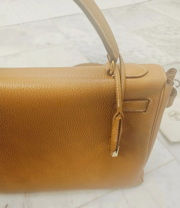 Vintage Hermes Kelly 32 Gold Ardennes Leather GHW 1994 Circle X