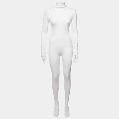 MM6 Maison Margiela Catsuit Creme Stretch Strick Half Zip Up S