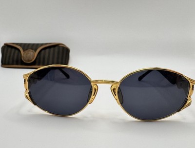 Fendi FS 261 Vintage Gold Oval Sunglasses Blue Lens Tortoise Italy
