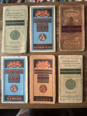 6 x Bartholomews Maps Vintage Bundle Surrey Exmoor Dublin Wexford Cumberland etc