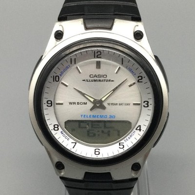 Casio Mens Watch 40mm Telememo 2747 30 AW-80 World Time Illuminator New Battery