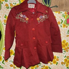 Vintage 70s little girls dress w flower embroidery Mod size 3 dress coat