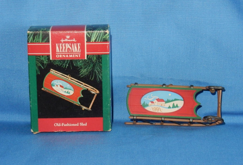 Vintage Hallmark 1991 Old-Fashioned Sled Christmas Ornament in Box