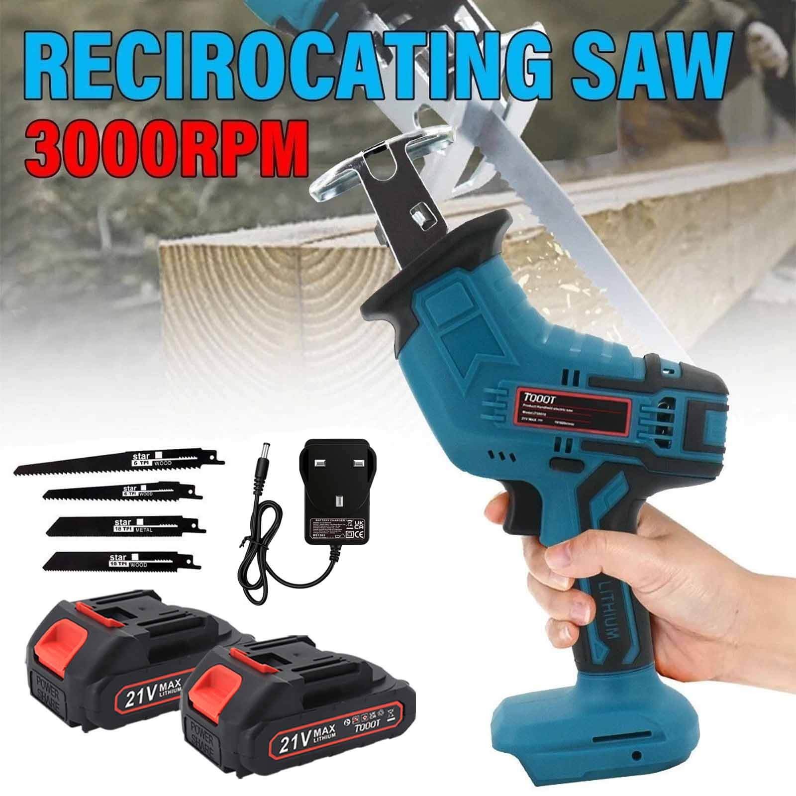 2 Batteries 21V Reciprocating Saw Cordless Hand Saw Electric Wood Metal Cutter