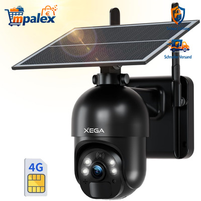 Xega 4G LTE Überwachungskamera Solar PTZ 2K SIM Karte Kabellos Outdoor Schwarz