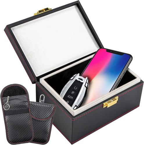 Todoxi Faraday Box E 2 Bustine Faraday Per Chiavi Auto – Blocca Segnale Antifurto, Custodia In Pelle Con Serratura, Protezione Ingresso Senza Chiave