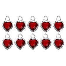 10Pcs Silver Plated Heart Charm Metal Charm Pendant Dark Red 9x7mm