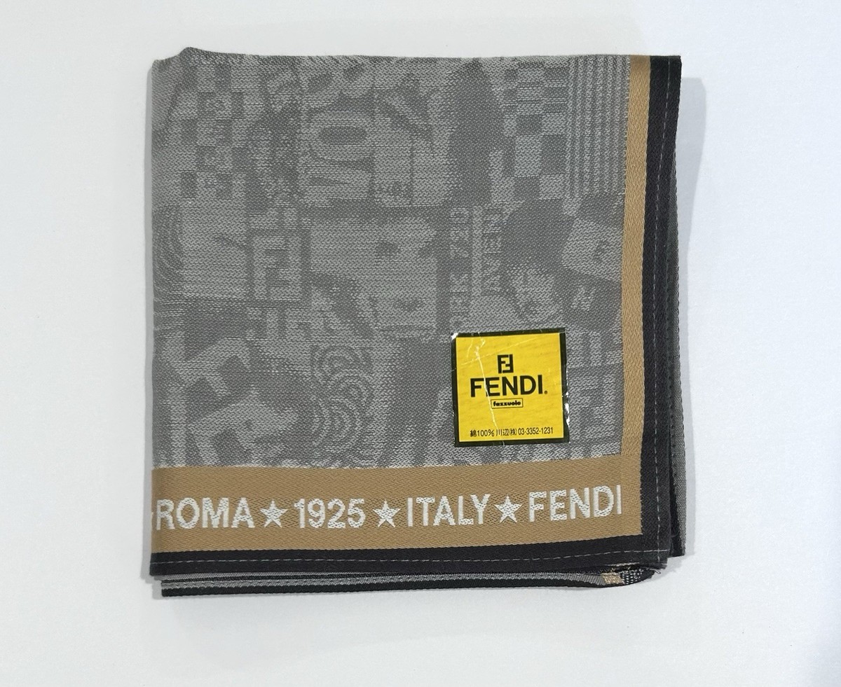 【未使用】 FENDI ROMA 1925 ITALY ハンカチ 3枚入り NWT FENDI Roma Italy 1925 HANDKERCHIEF MEN'S COTTON ART Gray