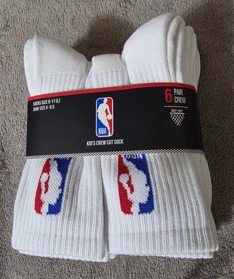 NBA 6-Pack Kid's Crew Cut Socks Shoe Size 4-9.5 / Socks Size 9-11 (L)