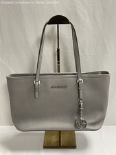 Michael Kors Gray Saffiano Leather Tote Bag Silver Hardware COA