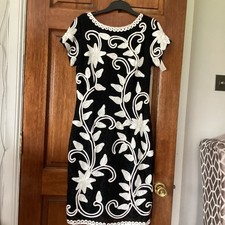 Roman Size 10 Evening Party Dress  Black With Cream Tape work
