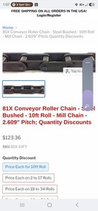 81x conveyor chain- 10ft roll