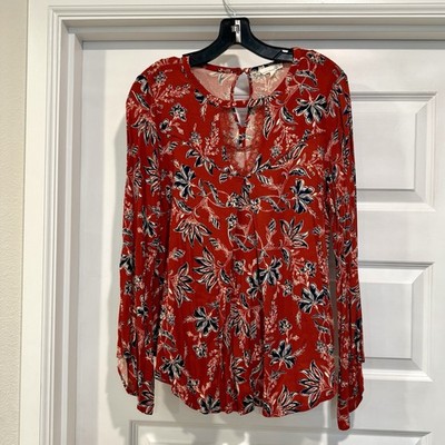 Artisan Crafted Democracy Women s Size L Blouse Top Floral Peasant Long Sleeve