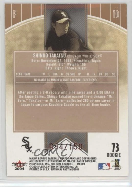 2004 Fleer National Pastime Red /150 Shingo Takatsu #73 Rookie RC - Image 2 of 2