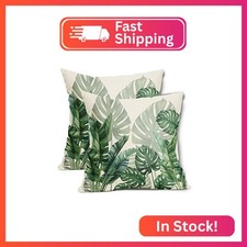 Kawani Tropical Green Leaf Pillow Covers 16X16 Inches Botanical Banana Monstera