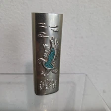 Vintage Cigarette Lighter Case Cover Holder Sleeve Silver Turquoise Eagle Trees 