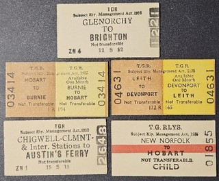 Tasmania • 5 old unused TGR Railway Tickets