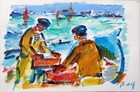 Bretagne. Le retour des pêcheurs. Marine / papier signée Pascal DENIS dit "ROY".