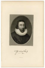 JOHN WINTHROP, Governor/Founder Massachusetts Bay Colony, Steel Engraving 9901
