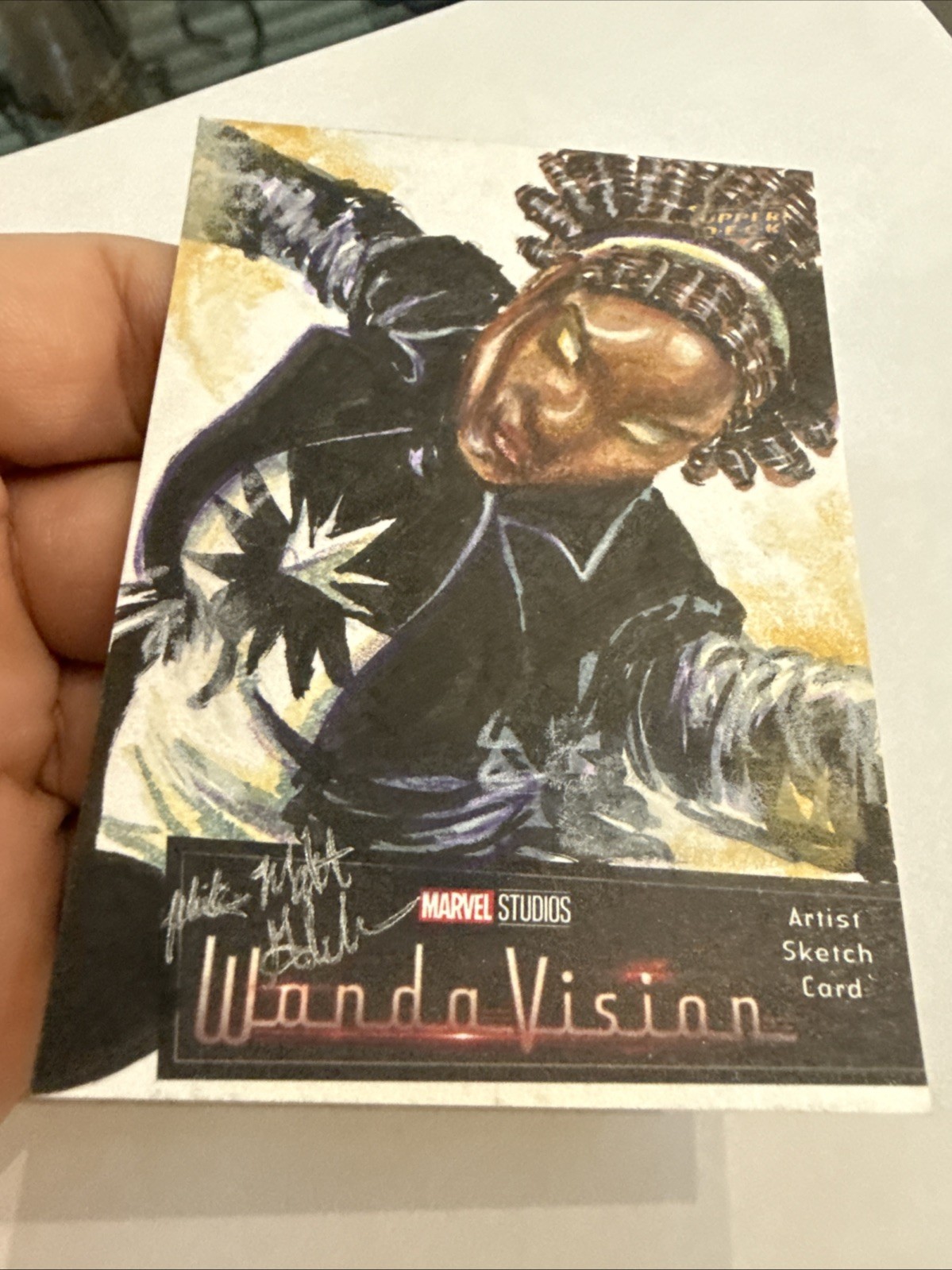 Monica Rambeau 2022 UD Marvel WondaVision Sketch Auto #1/1 Mike Matt Glebe WOW view 3