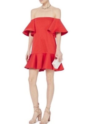ALEXIS Alaina Red Sateen Mini Ruffled Dress S $575