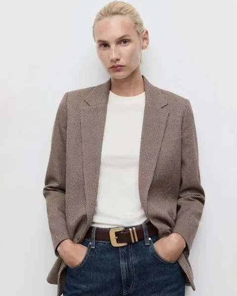 NUEVO Blazer Mango MNG Pata de Gallo Doble Pecho Borgoña TALLA L/100% AUTÉNTICO Foto 4 de 4