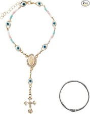 Auto Rosary Beads and Cross for Rearview Mirror, Car Medal Hanging Charm Interio