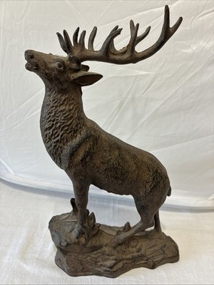 Cast Iron Spelter Metal Stag Deer Statue Antique Style Bellowing Bul Elk