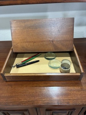 Vintage Wooden Lap Writing Box with Pens Esterbrook dip-less fountain well 407